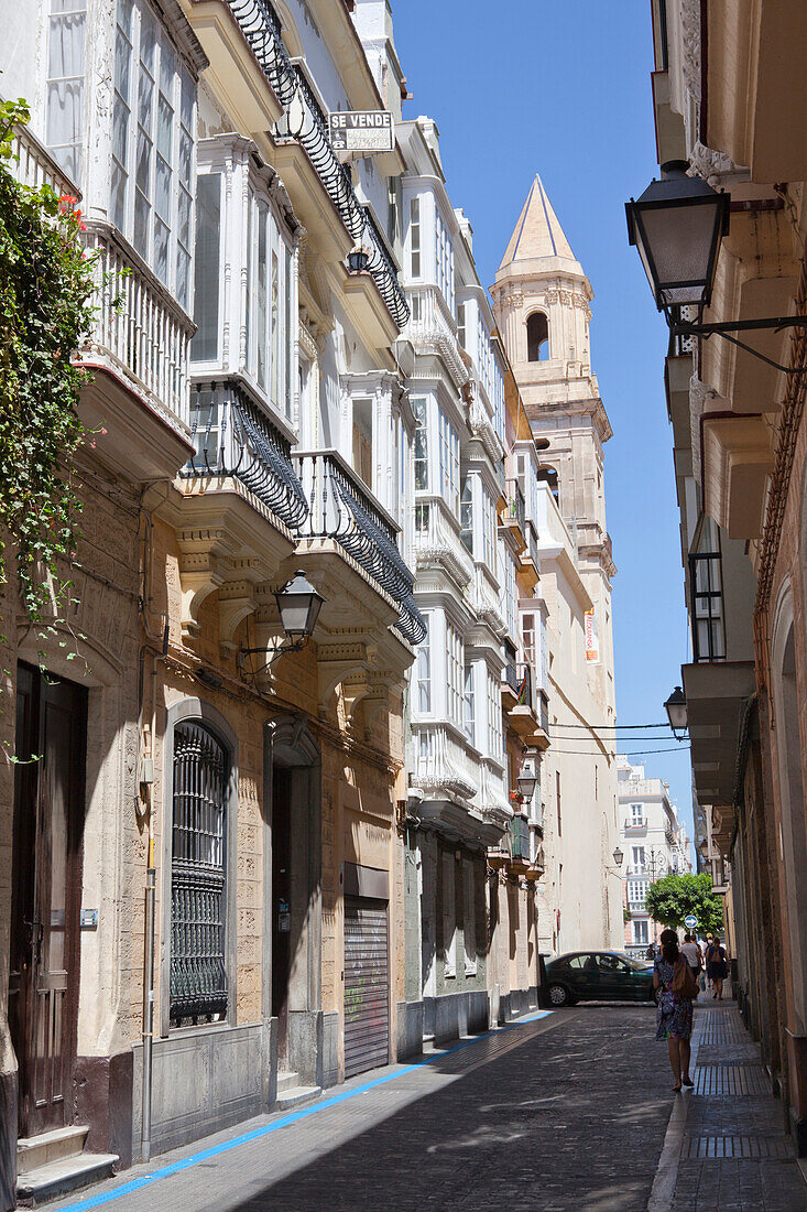 Alley in the historical town of Cadiz, Cadiz Province, Costa de la Luz, Andalusia, Spain, Europe