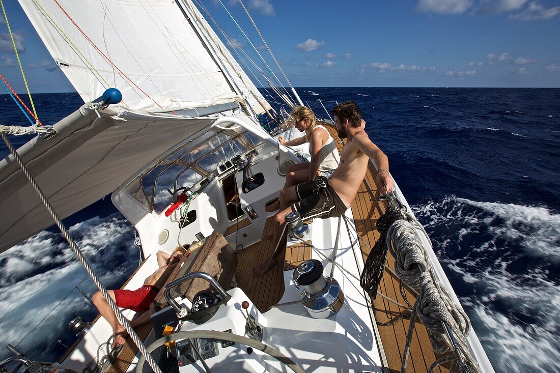 Heeling sailing boat, yacht in the Caribbean Sea