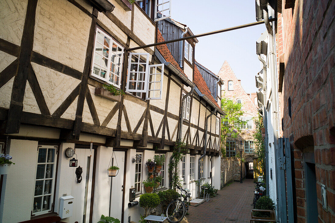 Half-timbered house, Backer Gang, Lubeck courtyard, Lubeck, Schleswig-Holstein, Germany