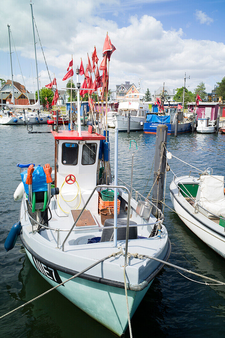 Fishing boats in harbor, Niendorf, Lubeck, Schleswig-Holstein, Germany