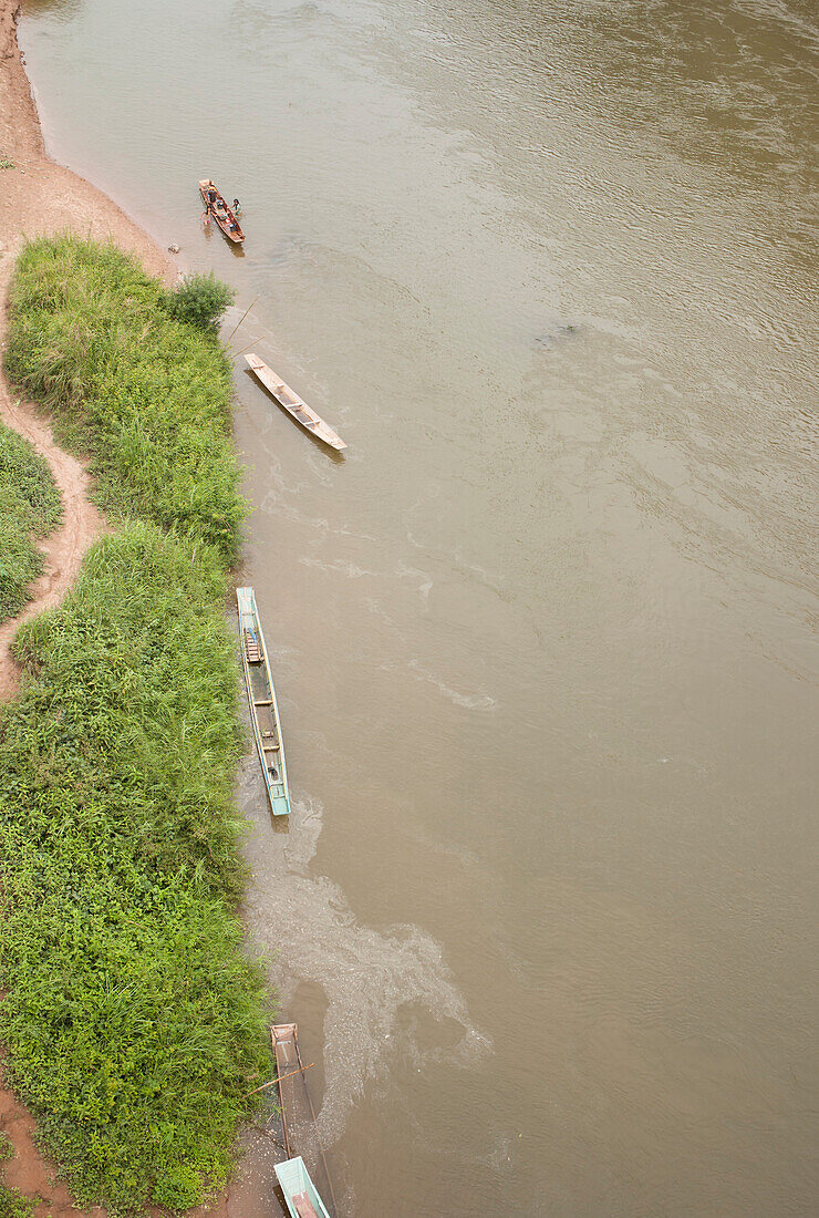 Boats on Mekong river, Luang Prabang, Laos