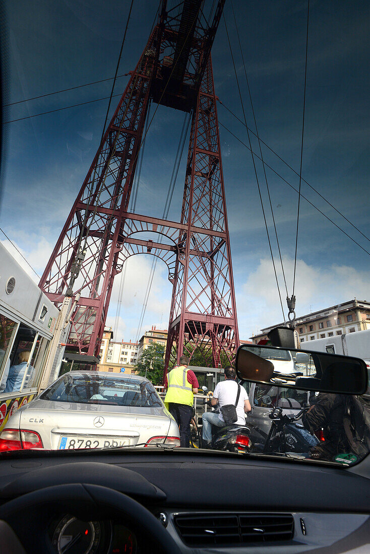 Traffic on the bridge, Puente de Vizcaya, Bilbao, Basque country, North-Spain, Spain