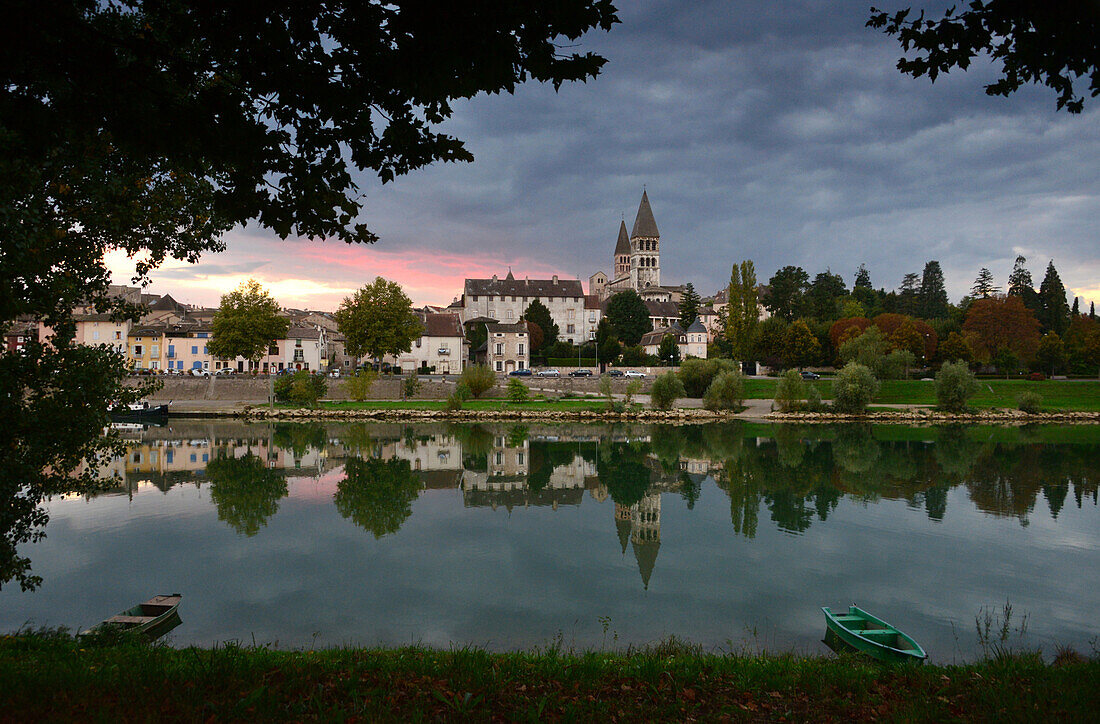 Tournus on the banks of the river Saone in the evening, Saon-et-Loire, Burgundy, France