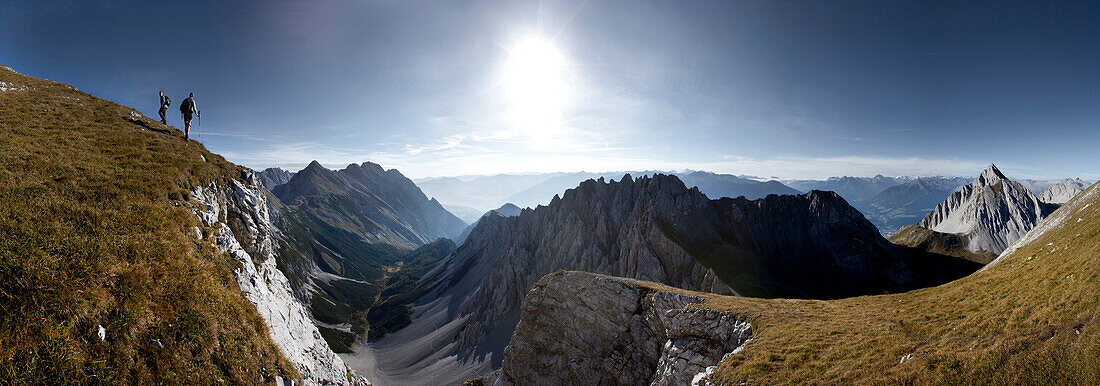 Hikers at Stempeljochspitze, Karwendel, Tyrol, Austria