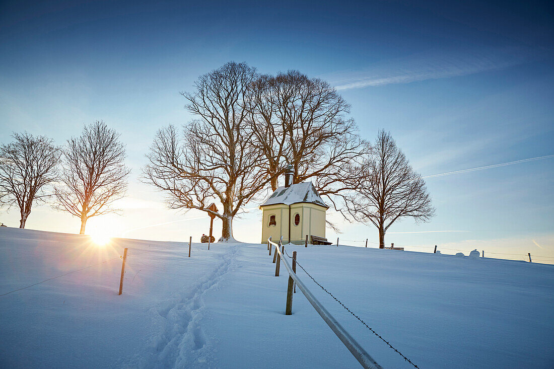 Maria Dank chapel in winter, Degerndorf, Munsing, Upper Bavaria, Germany