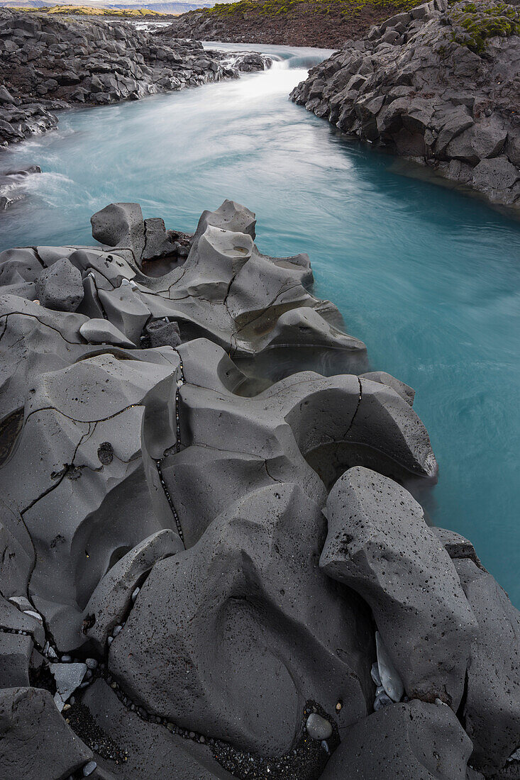 Solidified lava and stream, South Island, Island