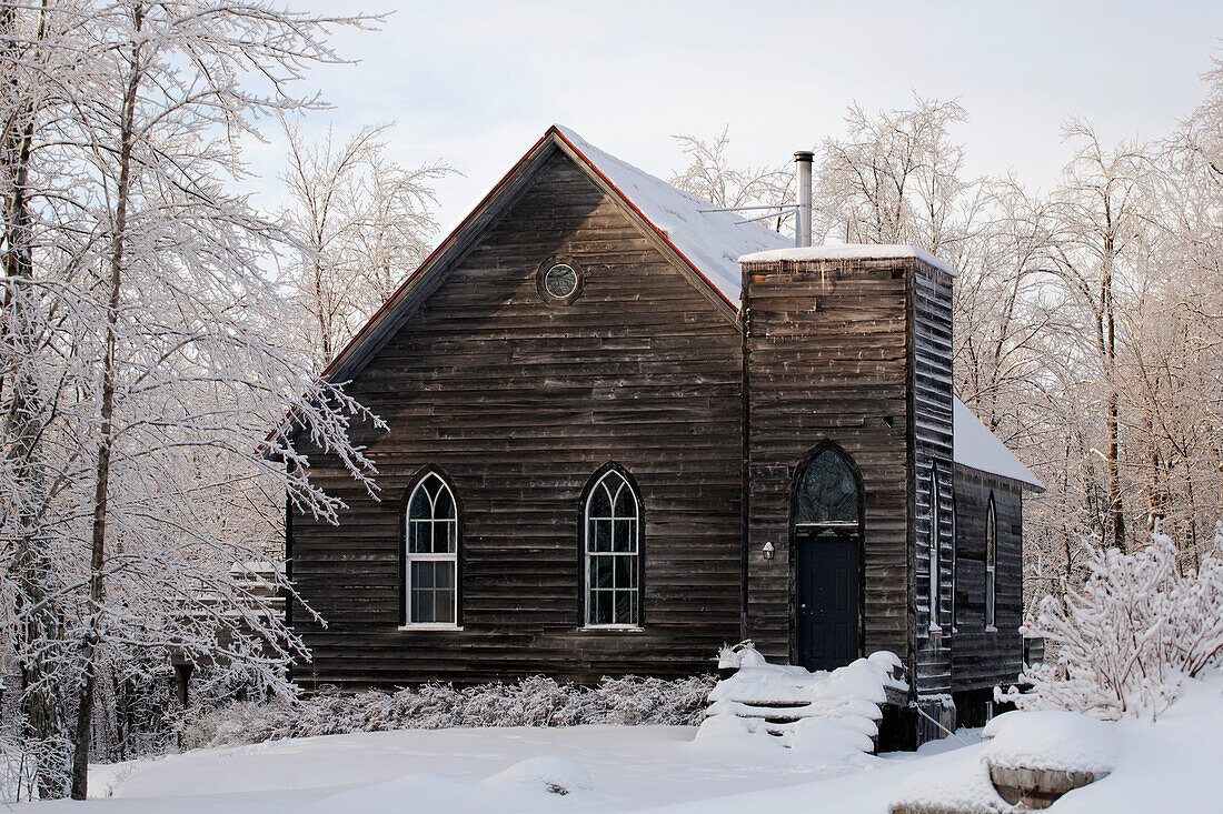 'Old church converted to a house in winter; West Bolton, Quebec, Canada'