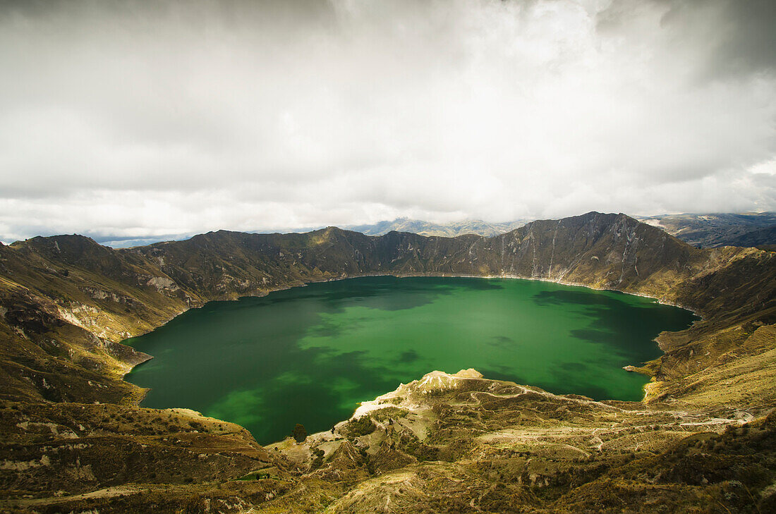 'View of a lagoon with green water; Quilotoa, Cotopaxi, Ecuador'