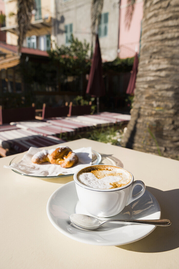 'Cappuccino served on a table; Porto Venere, Liguria, Italy'