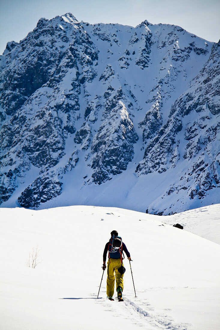 'Backcountry ski mountaineering near Eagle River, Western Chugach Mountains, Southcentral Alaska; Alaska, United States of America'