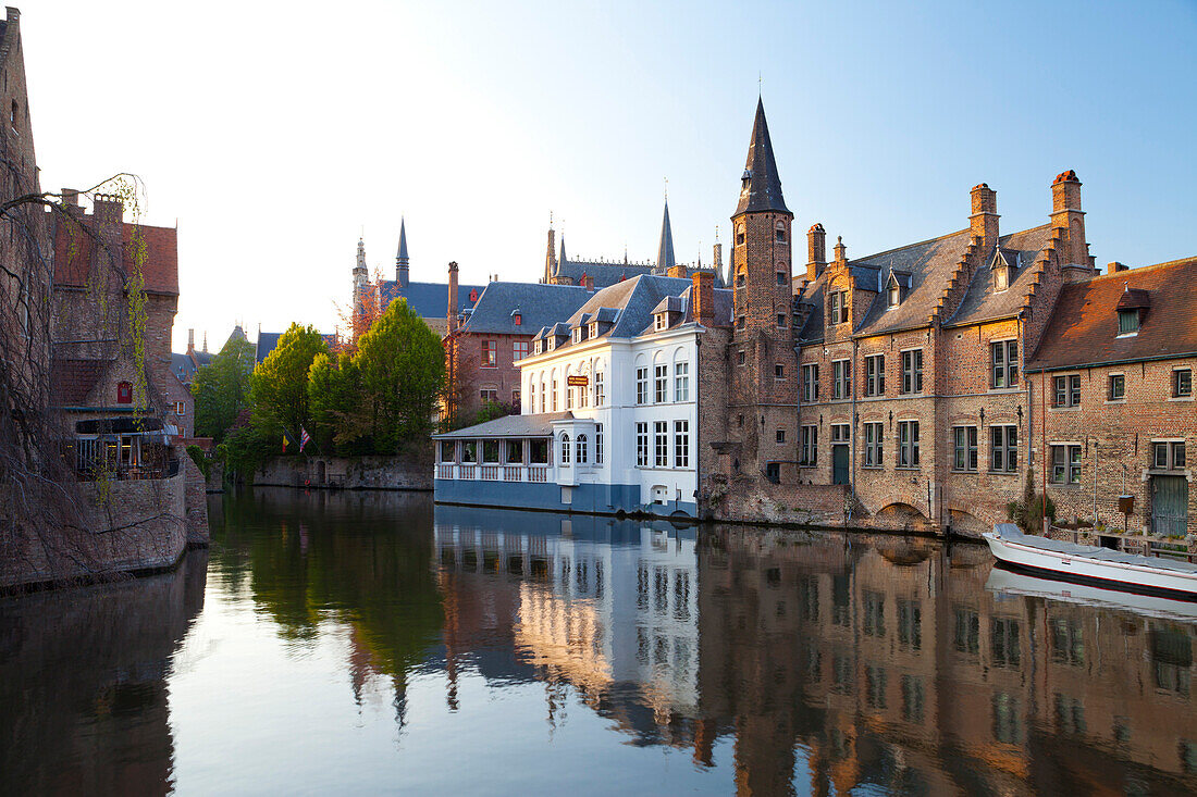 Buildings along a Canal in the Historic Center of Bruges, Belgium, Europe