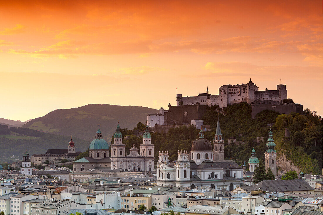 Sunrise over Hohensalzburg Fortress and Alt Stadt, Salzburg, Salzburger Land, Austria, Europe