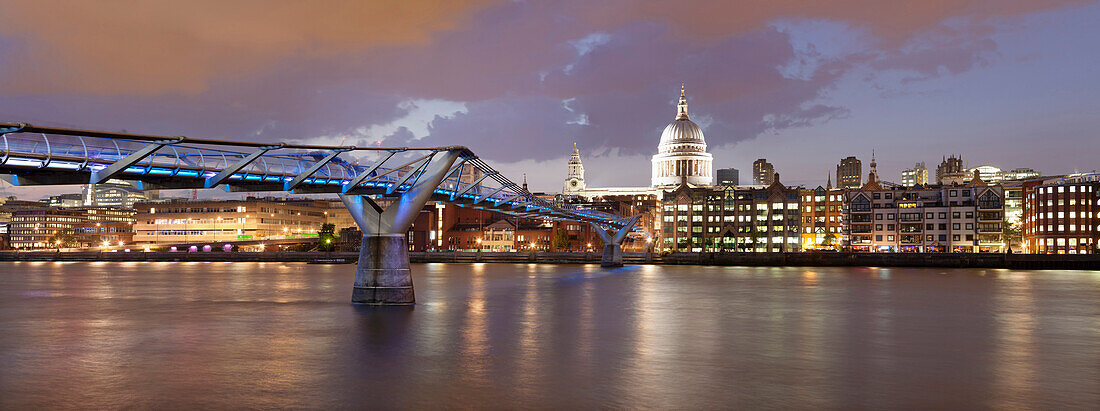 Millennium Bridge, St. Paul's Cathedral and River Thames, London, England, United Kingdom, Europe