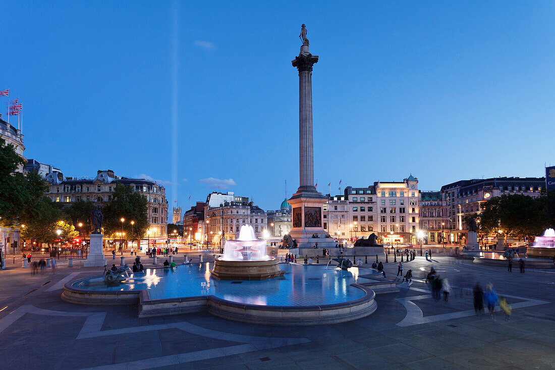 Trafalgar Square with Nelson's Column and fountain, London, England, United Kingdom, Europe