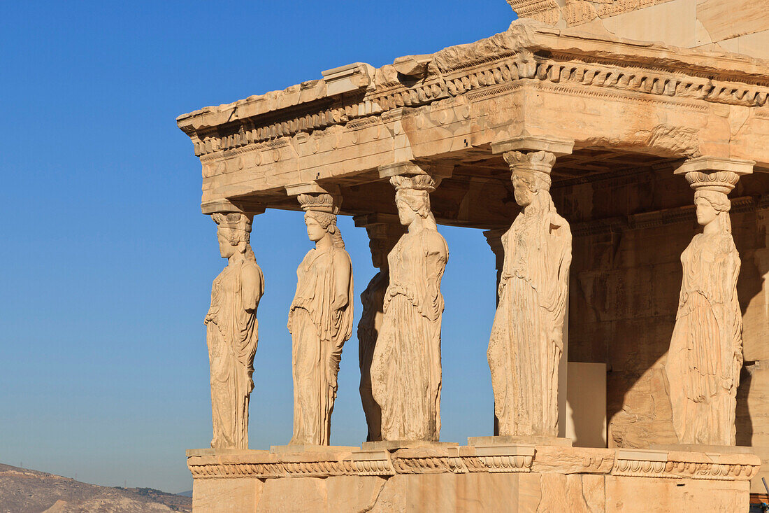 Porch of the Maidens (Caryatids), Erecthion, early morning, Acropolis, UNESCO World Heritage Site, Athens Greece, Europe