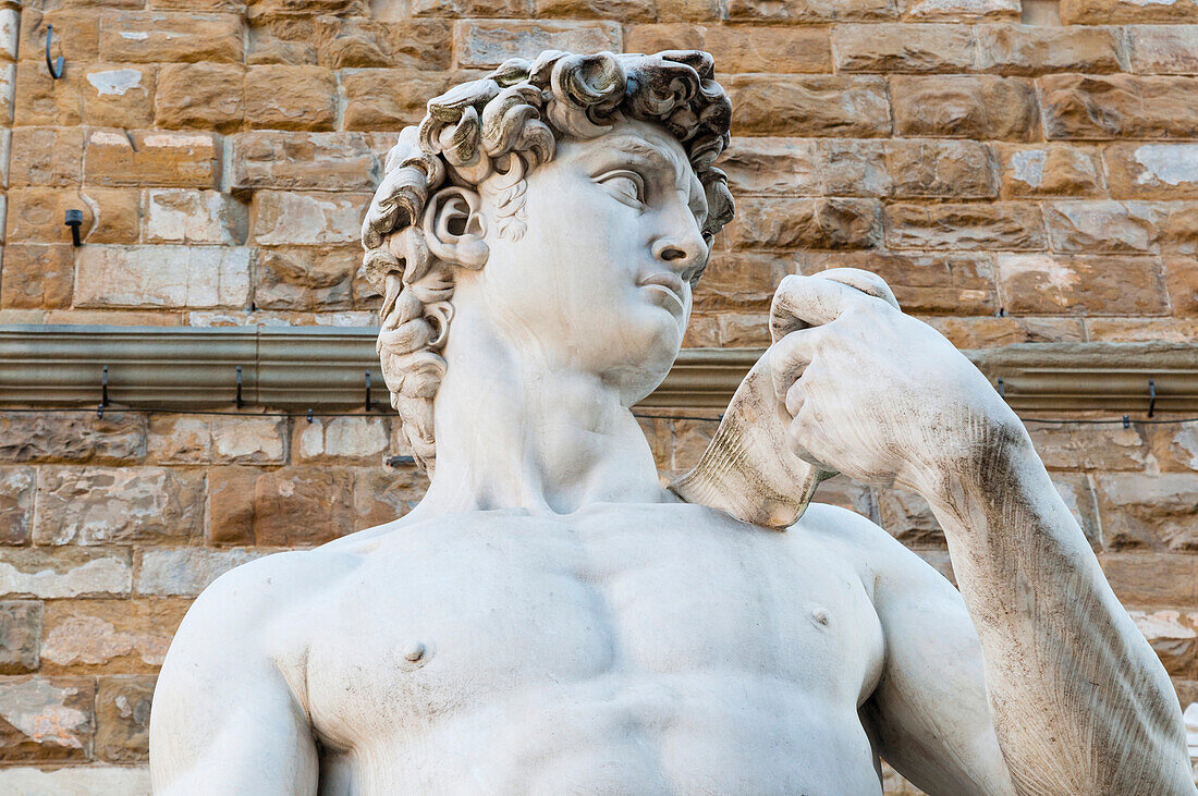 David  by Michelangelo dating from the 16th century, Piazza della Signoria, Florence (Firenze), UNESCO World Heritage Site, Tuscany, Italy, Europe
