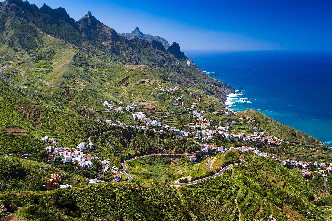 Taganaga village and cliffs. Santa Cruz de Tenerife, Tenerife, Canary Islands, Atlantic Ocean, Spain.