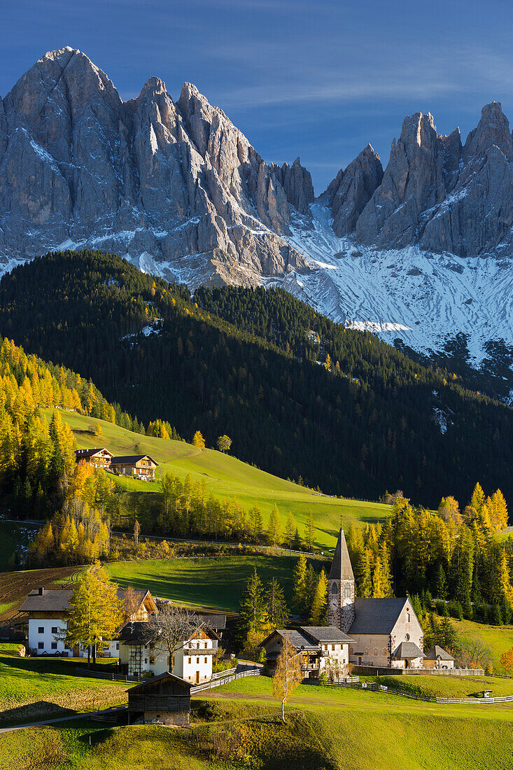 Villnösstal, Santa Maddalena, Geisler Spitzen, Gruppo delle Odle, Südtirol, Alto Adige, Dolomiten, Italien
