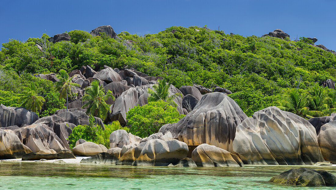 Rocky coastline, Anse Source d'Argent, La Digue Island, Seychelles