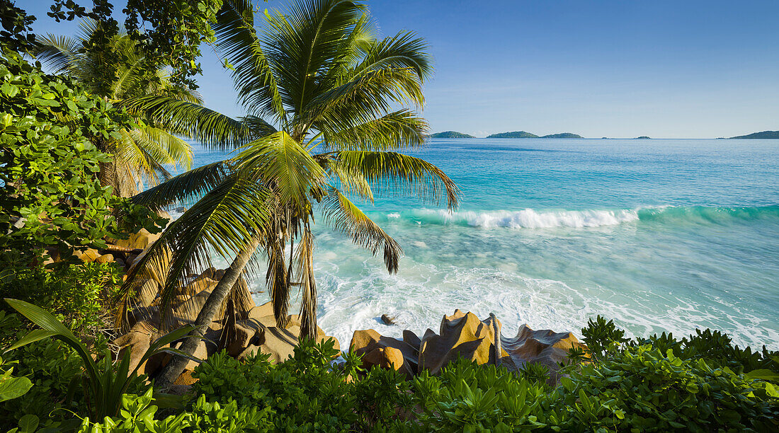Rocky coastline, Anse Patates, La Digue Island, Seychelles