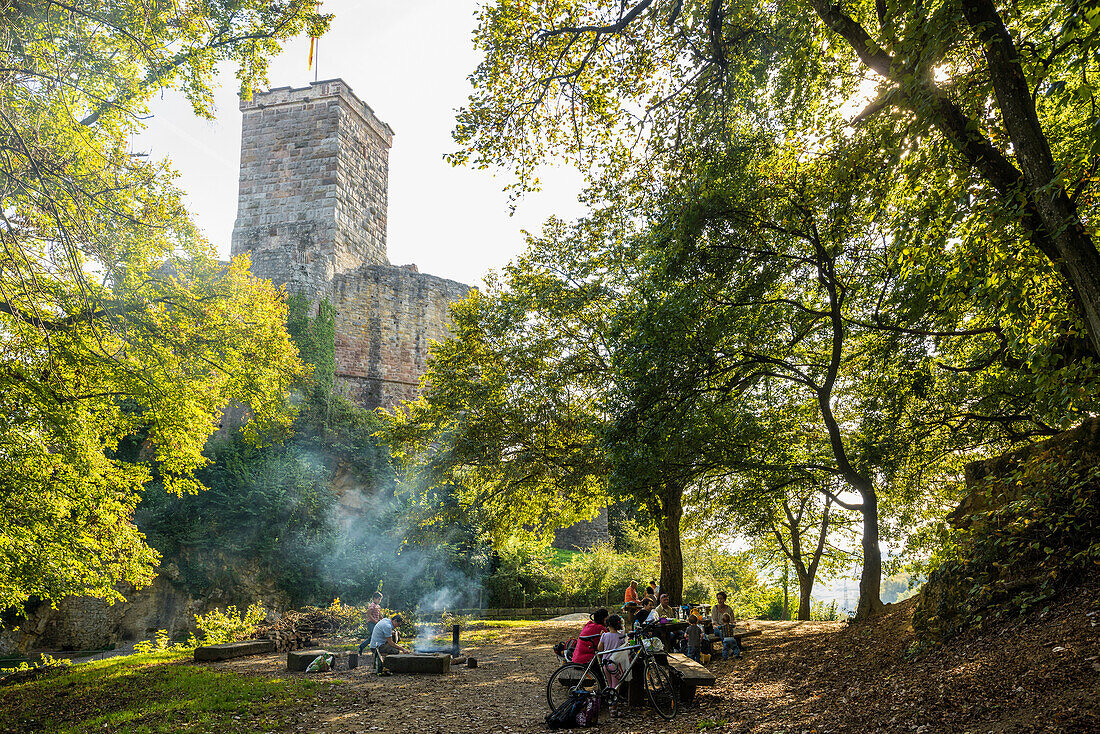 Ppicnic area at Roetteln Castle, Loerrach, Black Forest, Baden-Wuerttemberg, Germany