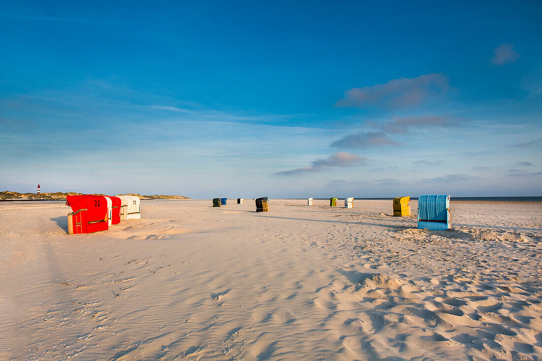Beach chairs on the beach, Amrum Island, North Frisian Islands, Schleswig-Holstein, Germany