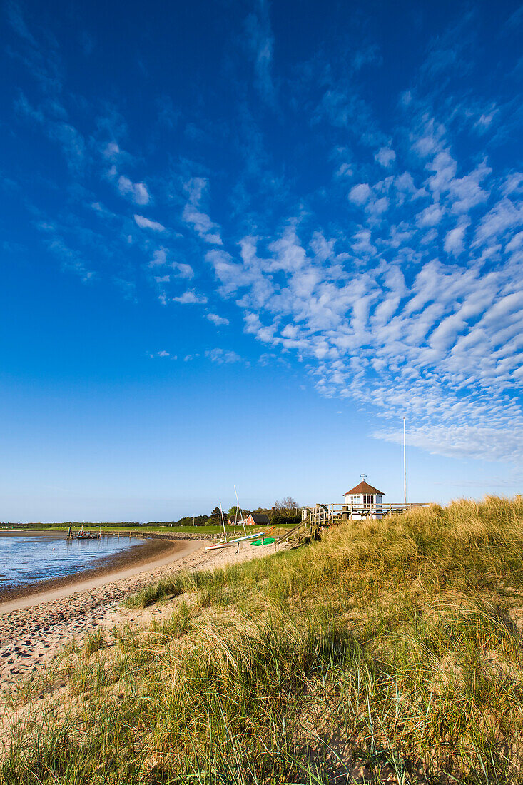 Beach and Steenodde village, Amrum Island, North Frisian Islands, Schleswig-Holstein, Germany