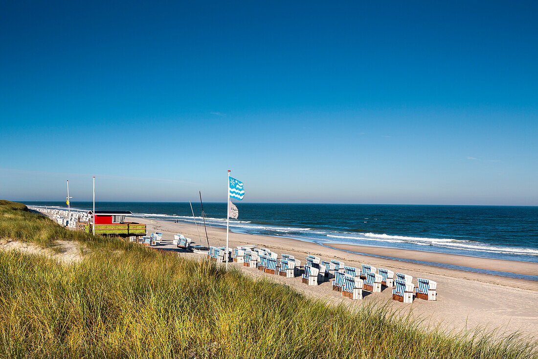 Beach chairs and dunes, Kampen, Sylt Island, North Frisian Islands, Schleswig-Holstein, Germany