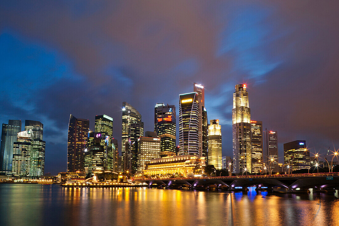 Asia, Singapore, City Skyline, Cityscape, Skyscrapers, Modern Buildings, Hi_rise, Night View, Night Lights, Illumination, Tourism, Holiday, Vacation, Travel