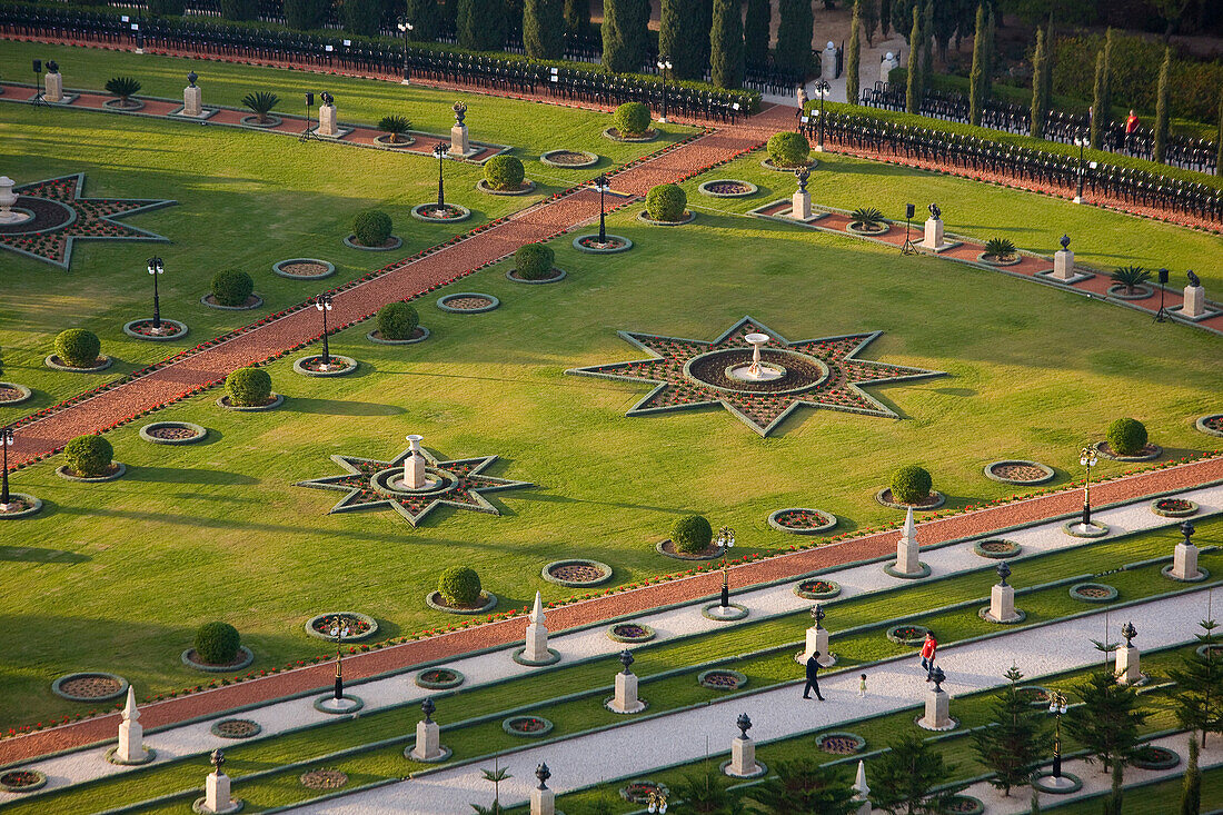 An aerial photo of the Bahai Gardens in Akko