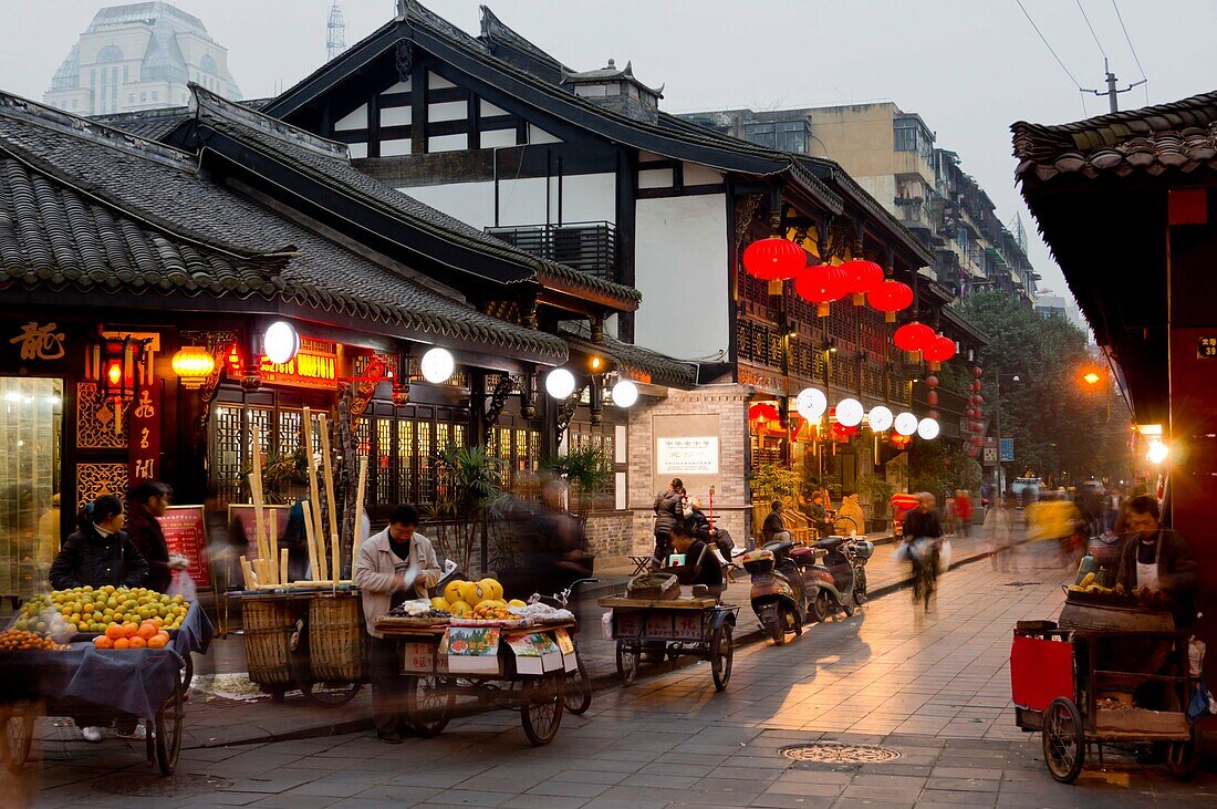 China, Chengdu, Sichuan, city, Wenshu Yuan ancient district dusk