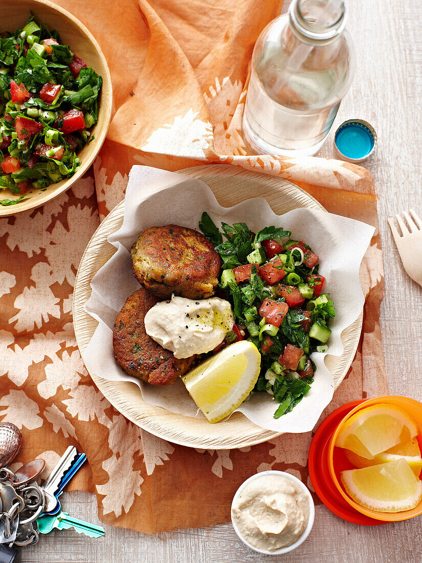 Falafel with hummus and taboulis