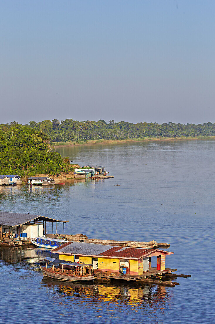 South America Brazil,Amazonas state,Manaus,Amazon river basin,Tapaua,Floating houses,part of the town at the junction pf the Purus river and the Ipixuna river.