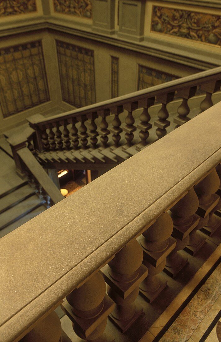 Stairway in a castle -- flights of stairs with stone balustrade