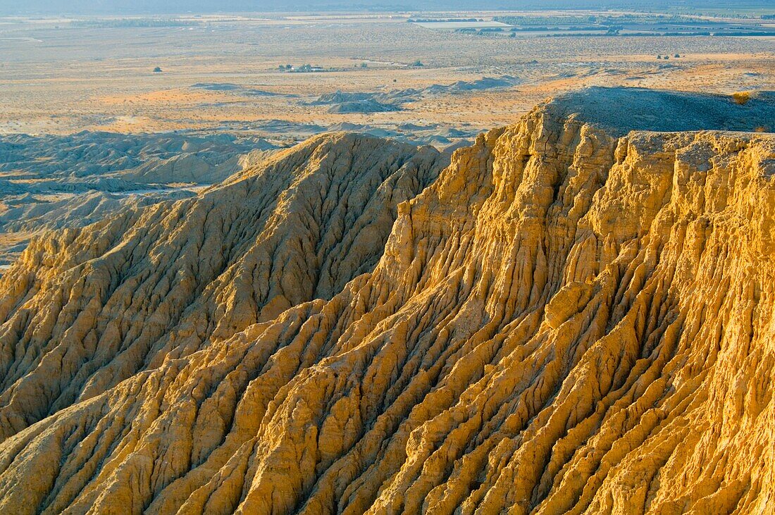 Sunset light on eroded hills at the Borrego Badlands, Fonts Point, Anza Borrego Desert State Park, San Diego County, California