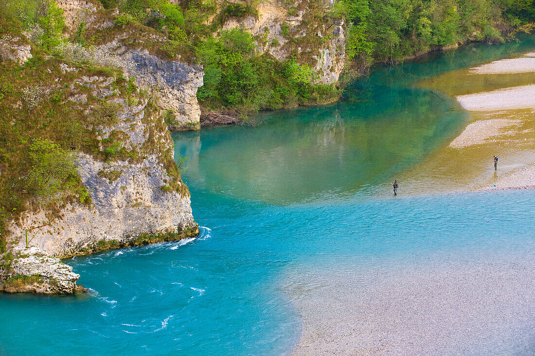 Tagliamento, Italy, Europe, Friuli_Venezia Giulia, river, flow, natural river run, gravel bed, fisherman, rock, cliff,