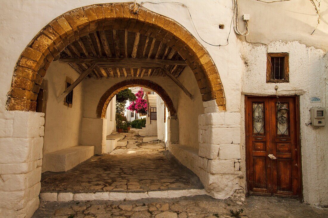 Alley at Chora town. Skyros island, Sporades, Greece.