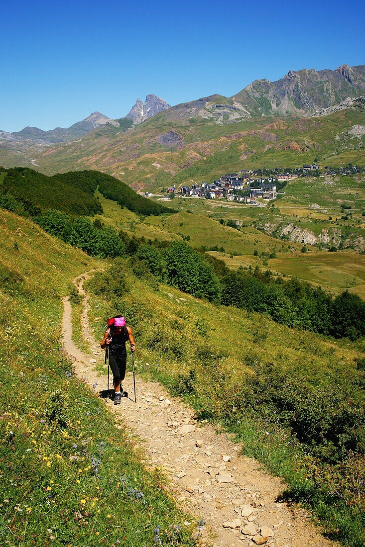 walker in Valle de Tena Huesca Pyrenees Pyrenees Mountains Spain