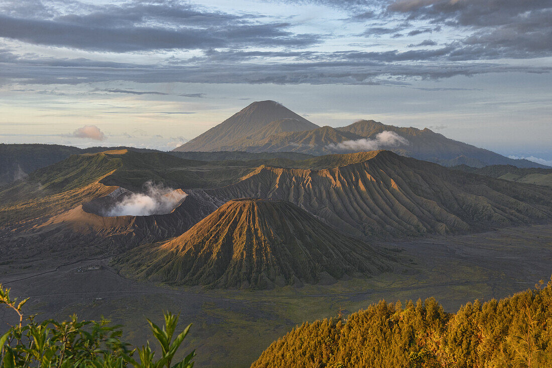 Mount Bromo and Bromo Tengger National Park at sunrise, East Java, Indonesia.