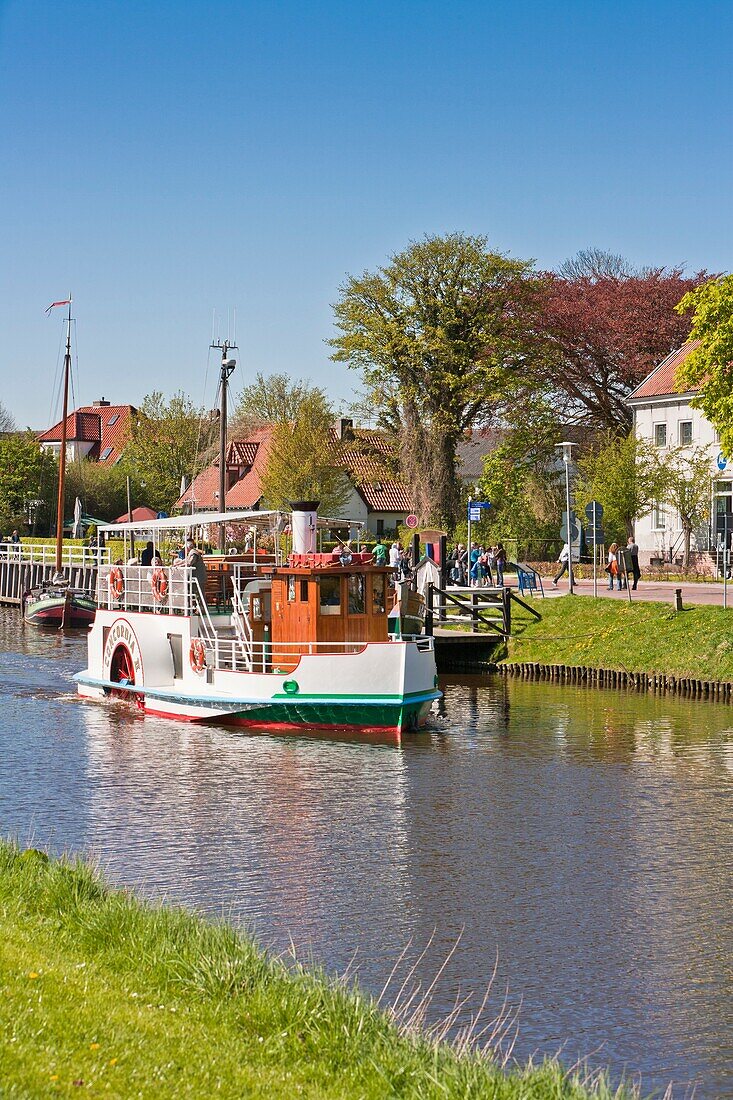 A steam boat replica in Carolinensiel, East Frisia, Lower Saxony, Germany, Europe
