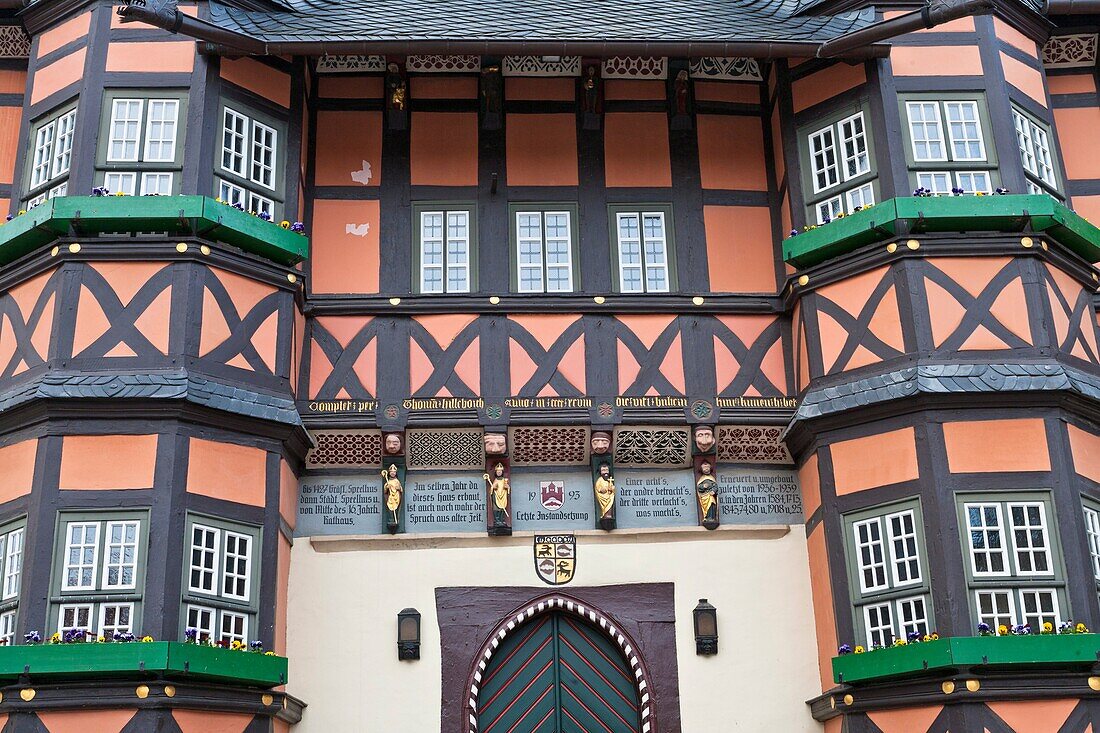 Detail of the historic town hall in Wernigerode, Harz, Germany, Europe