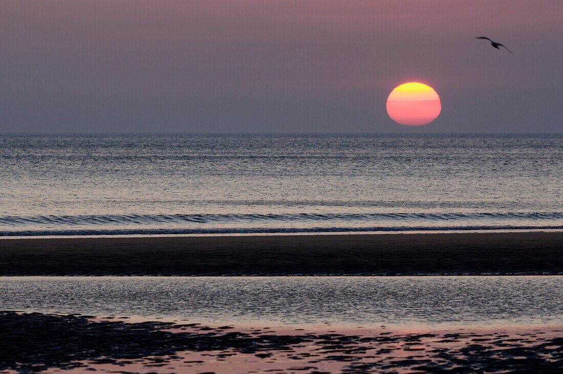 Sunset over Bude Bay from Sandymouth Beach, Cornwall, England, United Kingdom
