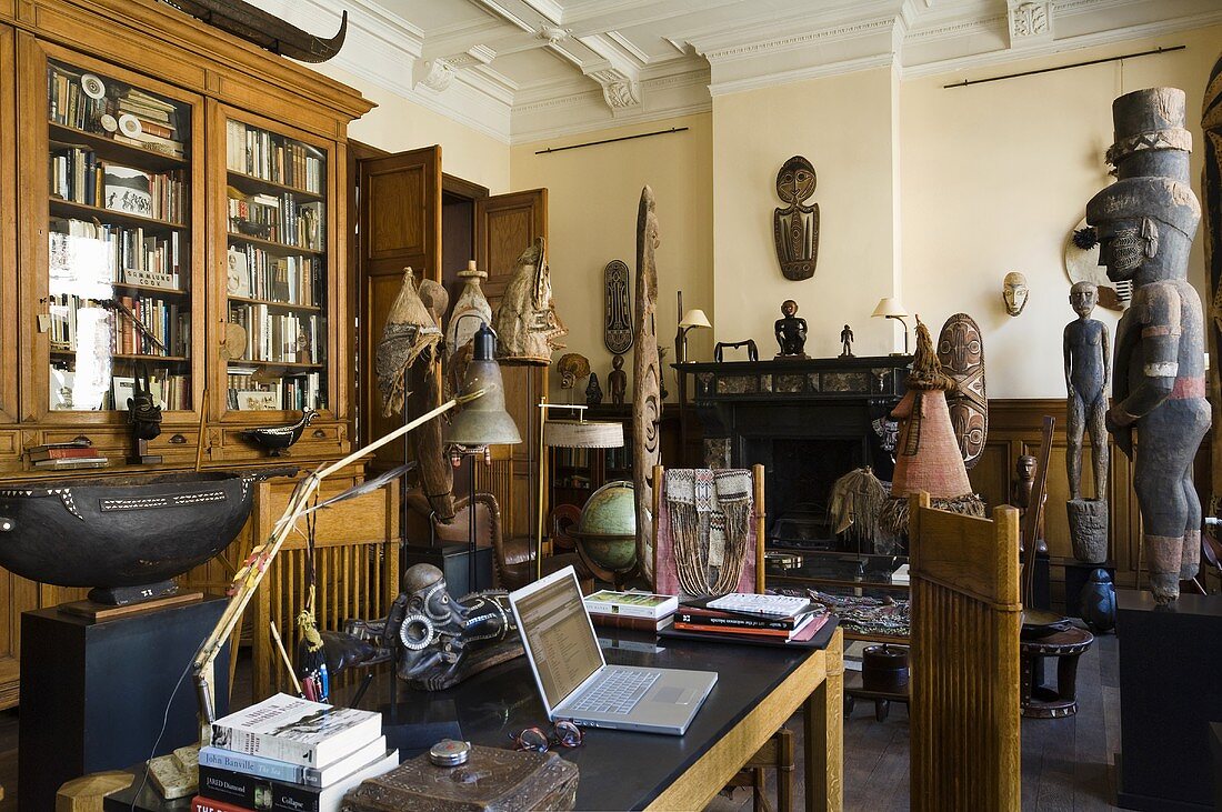 An African art collection in a study in a villa
