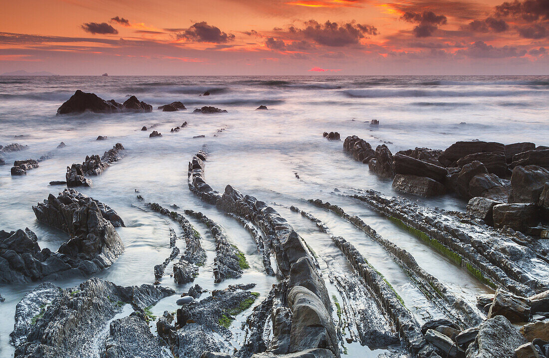 Rocky beach. Barrika, Biscay, Basque Country, Spain, Europe.