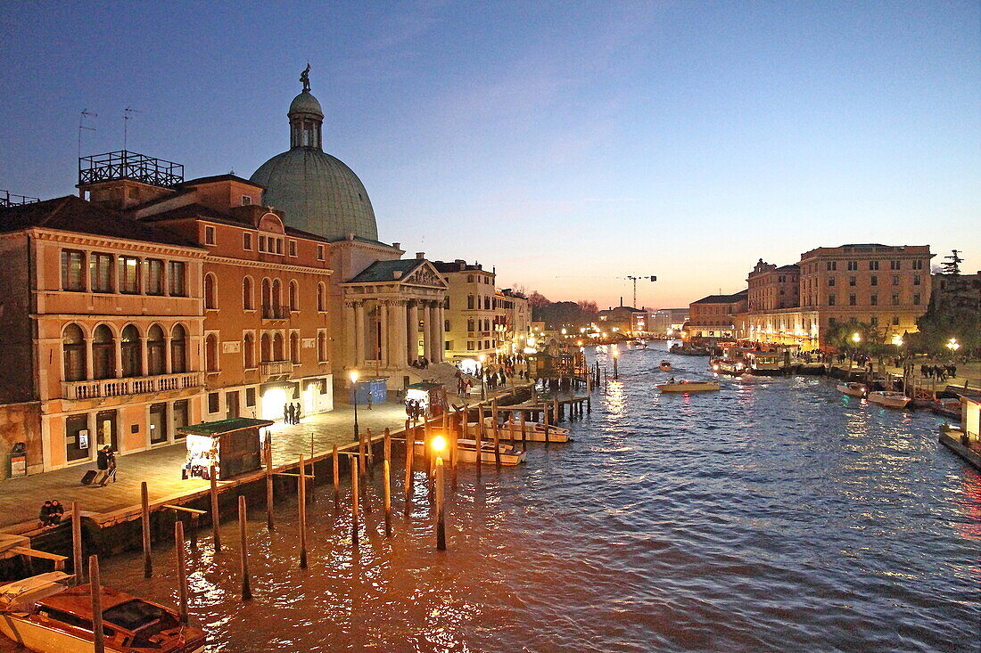 Cityscape in Venice at dusk Grand Canal Veneto Italy.