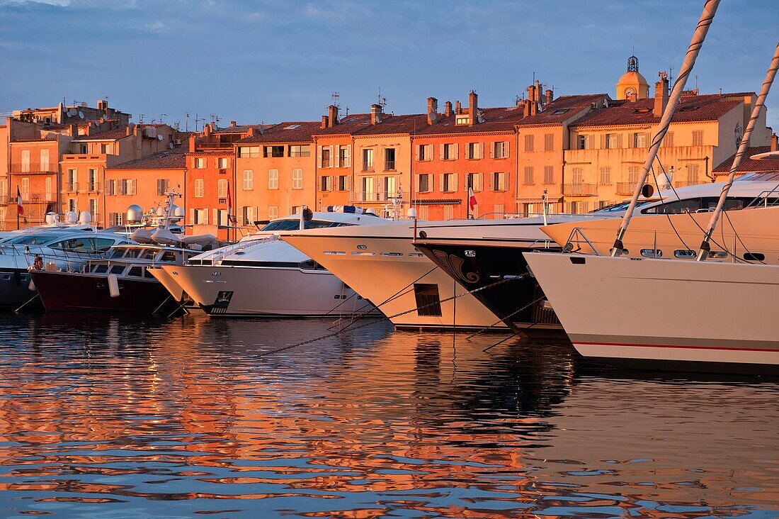 Yachts in harbor at sunset, Saint Tropez, France