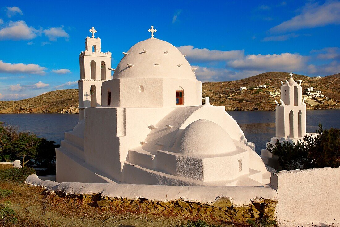 The Byzantine church of Agia Irene on the harbour of Ormos, Ios, Cyclades Islands, Greece