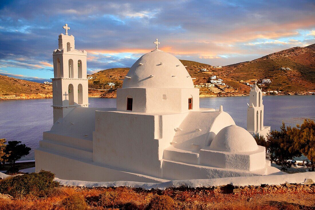 The Byzantine church of Agia Irene on the harbour of Ormos, Ios, Cyclades Islands, Greece