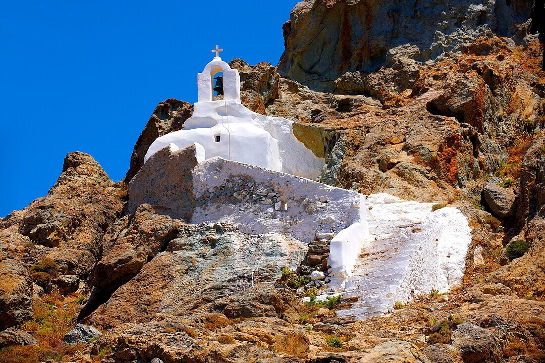 Hill top Orthodox cave church above Naxos Thira, Naxos Island, Greek Cyclades Islands