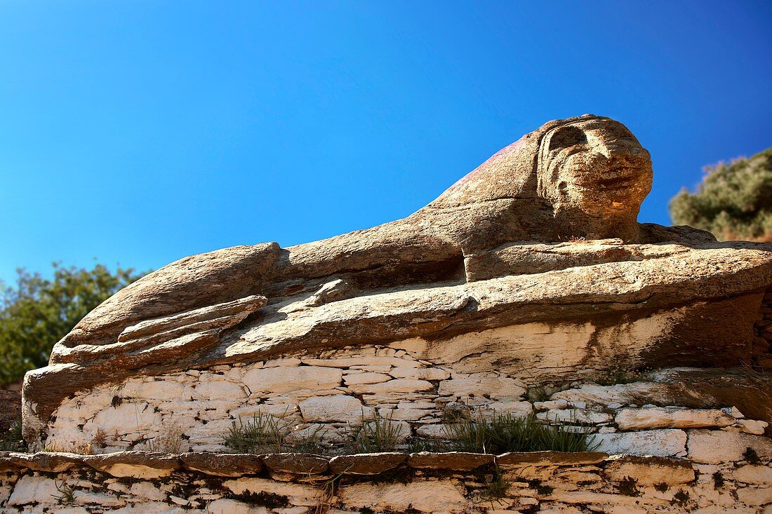 The ancient Lion of Kea 600BC - one of the oldest sculptures in Greece, Ioulis, Kea Greek Cyclades Islands